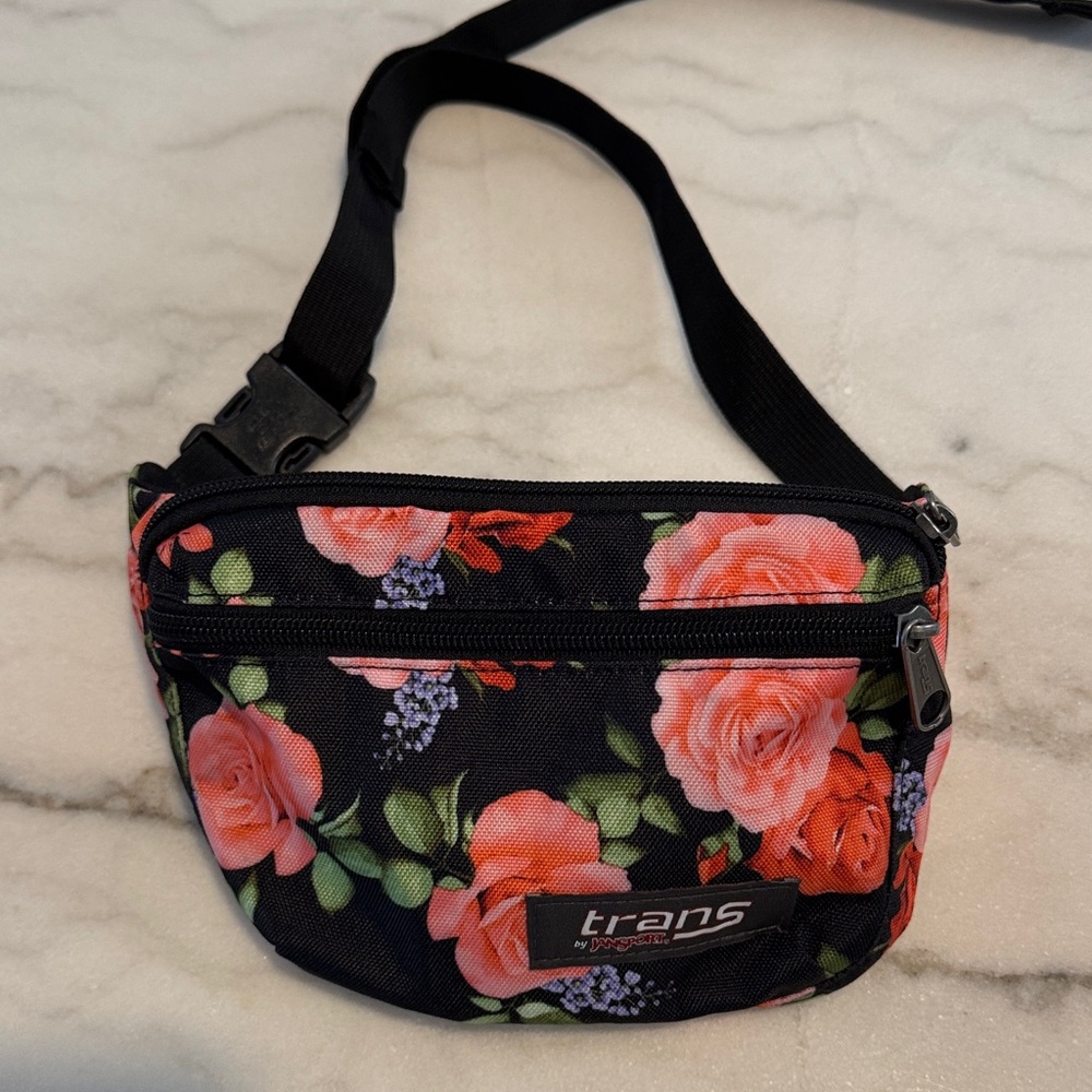 Floral Crossbody Bag - Black and Pink
